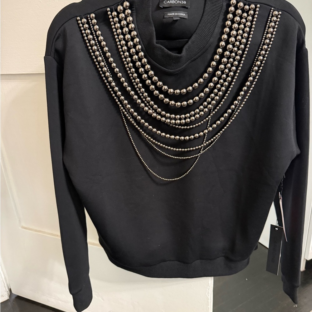 Carbon38 Black Sweatshirt with Bead Embellishments